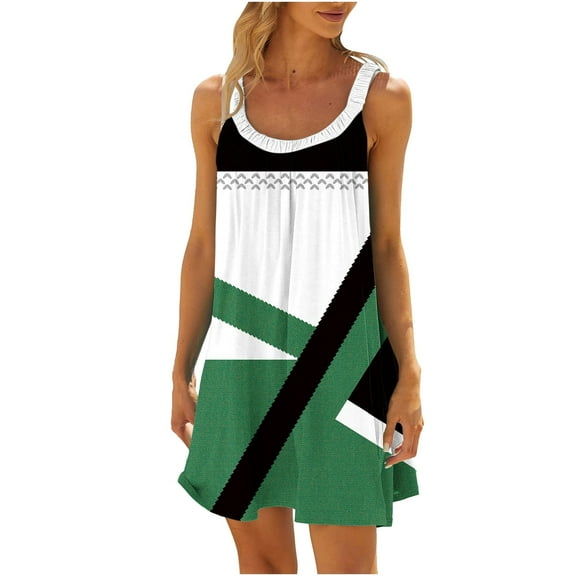 Summer Fashion Beach Dresses for Womens 2025 Plus Size Casual Printed Round-Neck Sleeveless Loose Knee-Length Dress