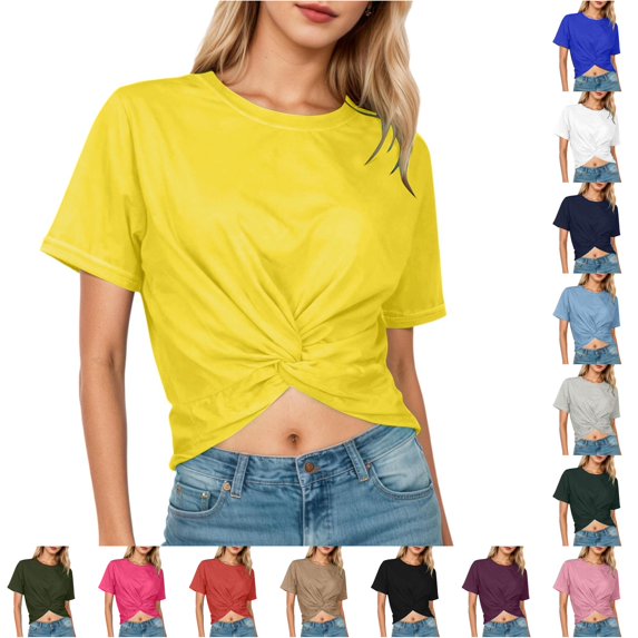 Summer Fashion Casual Short Sleeve Round Neck Cropped Top with for Daily Wear under Scrub Women Long Sleeve Shirts