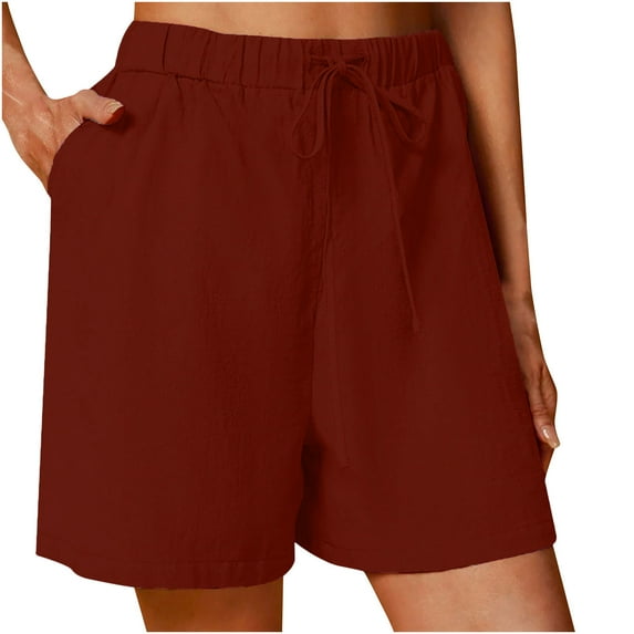 Summer Fashion Casual Yoga Shorts for Womens Plus Size Mid Waist Linen Shorts Solid Color Comfortable Elastic Wide Leg Casual Shorts