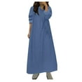 thumbnail image 1 of Summer Fashion Dress for Women 2024 Plus Size Long Sleeve Lapel Button Solid Color Long Denim Dress Gift for Women 50% off Clearance!, 1 of 9