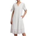 thumbnail image 1 of Summer Fashion Dresses for Womens 2024 Plus Size Solid Color Lace Midi Dress Short Sleeve V-neck Mid-calf Dress Gift for Women Womens Plus $15 & Under, 1 of 5