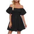 thumbnail image 1 of Summer Fashion Dresses for Women 2024 Plus Size Off The Shoulder Bubble Short Sleeve Pleated High Waist Dress, 1 of 9