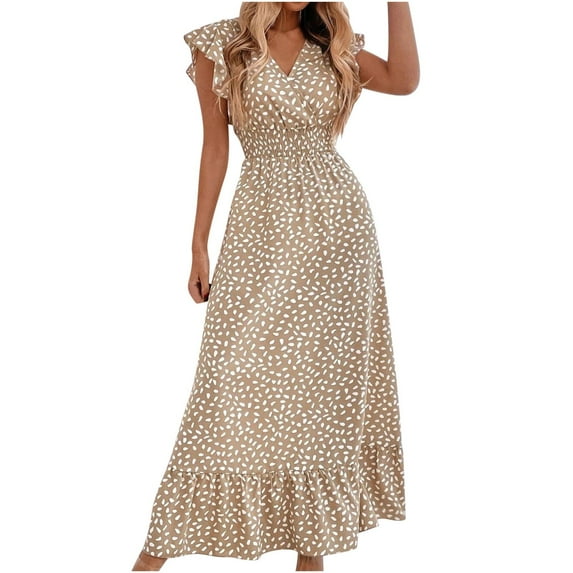 Summer Fashion Dresses for Women 2024 Plus Size Spring And V-neck Waist Full Skirt Ruffled Elegant Dress Sleeveless V-neck Ankle Dress Up to 65% off!