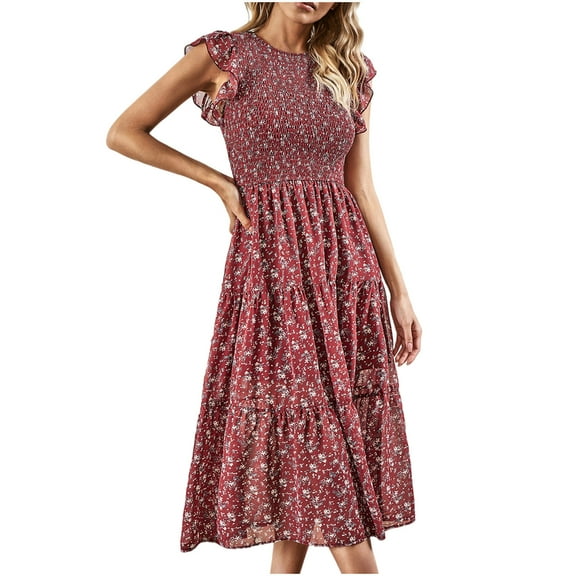 Summer Fashion Dresses for Womens 2024 Plus Size Elegance Casual Loose Floral Sleevless Crew Neck Dress Gift for Women Womens Plus $15 & Under