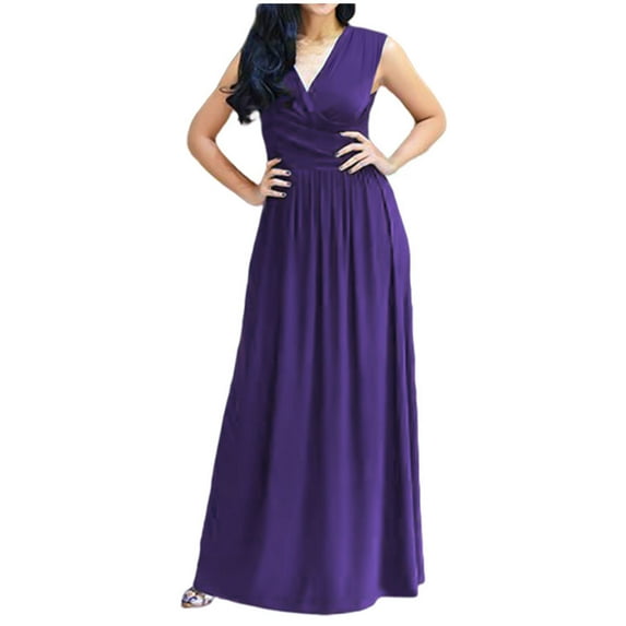 Summer Fashion Dresses for Womens 2025 Oversize Evening Dress Sleeveless Waist V-neck Solid Color Dress