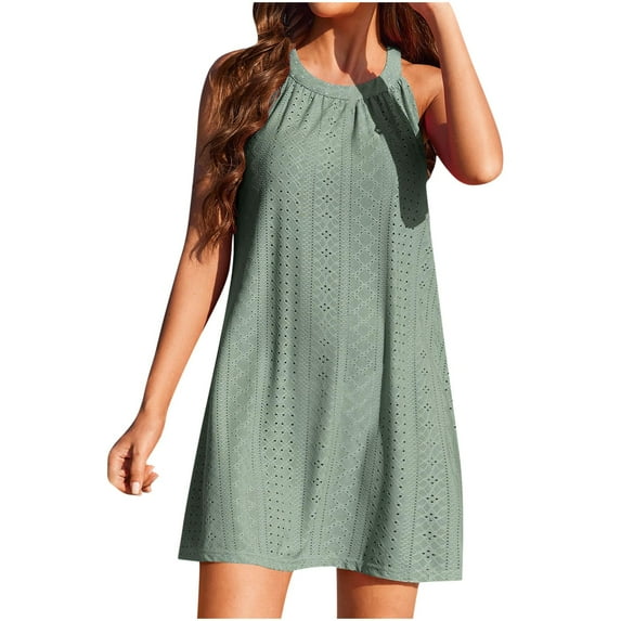 Summer Fashion Dresses for Womens 2026 Plus Size Fallow Sleeveless Solid Color Waistcoat Hollow Out Dresses