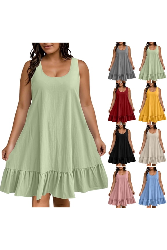 Summer Fashion Dresses for Womens 2026 Plus Size Plus Size Spring Sleeveless Round Neck Dress