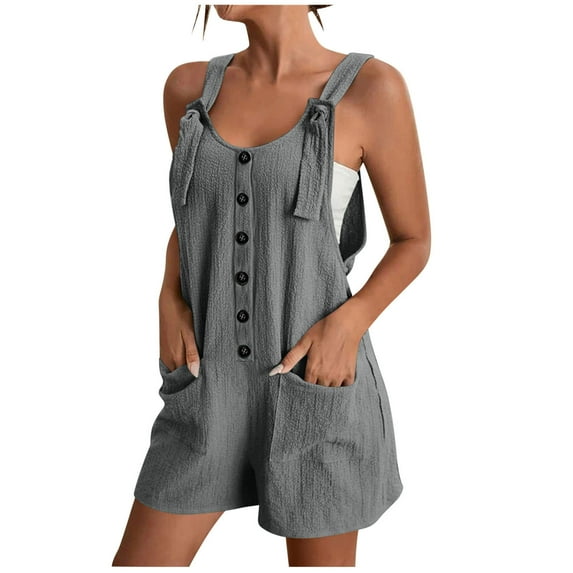 Summer Fashion Jumpsuits for Women Dressy Plus Size Button's Solid Casual Sleeveless Suspender Short Wide-leg