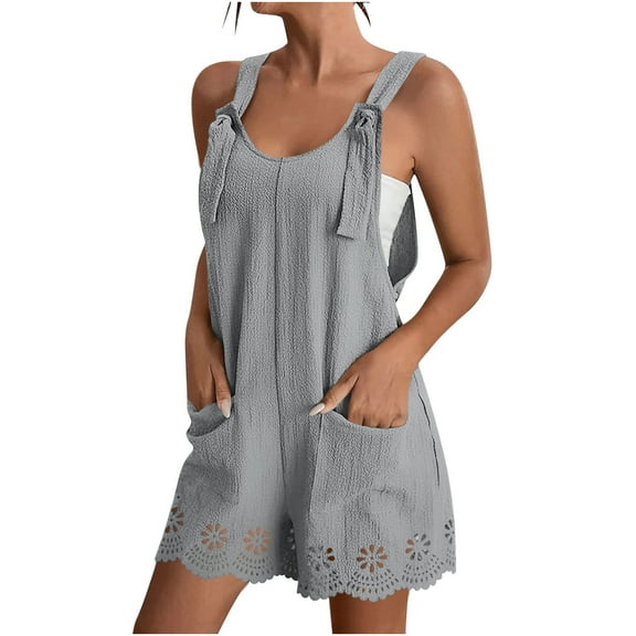 Summer Fashion Jumpsuits for Women Dressy Plus Size Hollowed Out Lace Solid Casual Sleeveless Suspender Short Wide-leg
