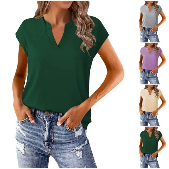 Summer Fashion Ladies Shirts Plus Size Casual Shrot Sleeve Pullover Solid Color Cotton