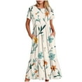 thumbnail image 1 of Summer Fashion Maxi Dress for Women 2024 Short Sleeve Round-Neck Plus Size Loose Bohemian Flower Printed Beach Long Dress Gift for Women 50% off Clearance!, 1 of 4