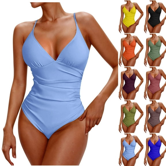 Summer Fashion One Piece Tankini Swimsuit for Womens Plus Size Solid Color Swimsuit Conservative Fashion Bikini Swimsuit