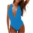 thumbnail image 1 of Summer Fashion One Piece Tankini Swimwear for Womens Plus Size Solid Color V Neck Lace Up Backless Tight Fitting Bikini Swimsuit, 1 of 6