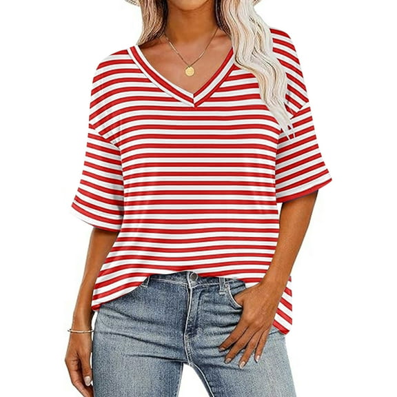 Summer Fashion Oversize Shirts for Womens Solid Color V-Neck Short Sleeve Casual Shirt Top
