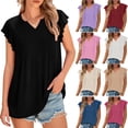 thumbnail image 1 of Summer Fashion Oversize Shirts for Womens T-Shirt Dressy Casual Ruffle Short Sleeve V Neck Pleated Knit Shirts Blouses, 1 of 6