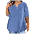 thumbnail image 1 of Summer Fashion Oversize Shirts for Womens V-neck Solid Color Five Minute Sleeves Oversized T-shirt Top, 1 of 7