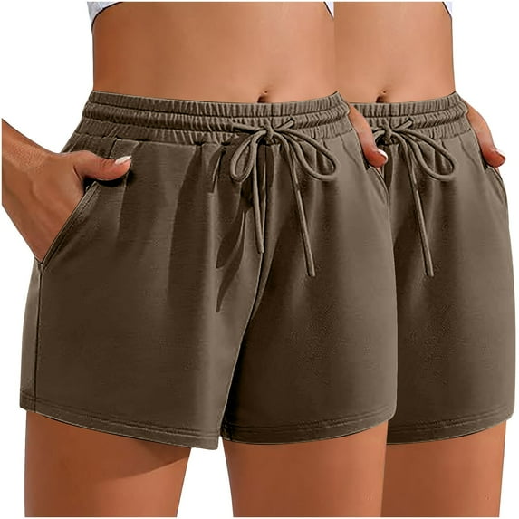 Summer Fashion Plus Size Biker Shorts women Trendy Clothes 2025 2PC Solid Color Casual Drawstring Sports With Pocket Up to 65% off!
