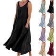 thumbnail image 1 of Summer Fashion Plus Size Dresses for Women Trendy Clothes 2026 Cotton And Linen Long Sleeveless Solid Color With Pocket, 1 of 5