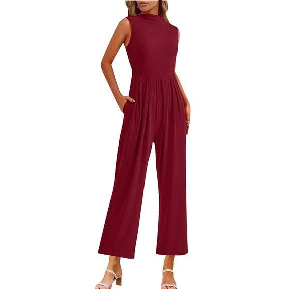 Summer Fashion Plus Size Jumpsuits for Women Petite Casual Jumpsuit Sleeveless Wide Leg Jumpsuit With Pockets