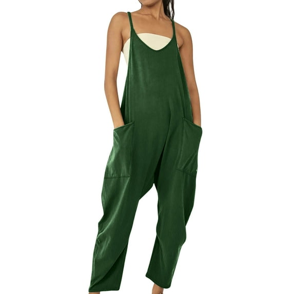 Summer Fashion Plus Size Jumpsuits for Women Petite Elastic Waist Solid Color Casual With Pockets Outing Long Pants Jumpsuit Save to 65% off!