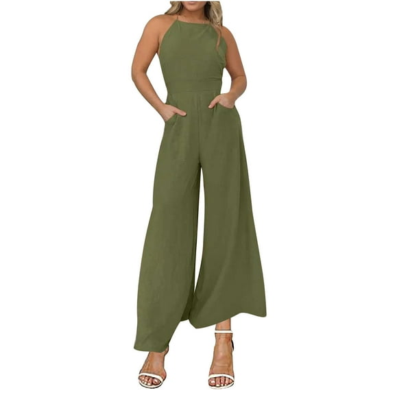 Summer Fashion Plus Size Jumpsuits for Women Petite Loose Casual Flat Shoulder Wrapped Chest Wide Leg Jumpsuit