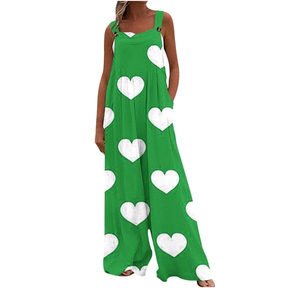 Summer Fashion Plus Size Jumpsuits for Women Petite Printed Jumpsuit Casual Button Pocket Sleeveless Wide Leg Trousers