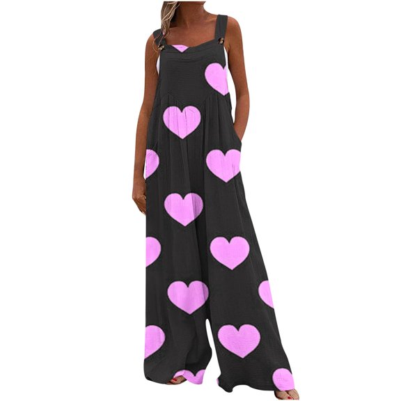 Summer Fashion Plus Size Jumpsuits for Women Petite Printed Jumpsuit Casual Button Pocket Sleeveless Wide Leg Trousers