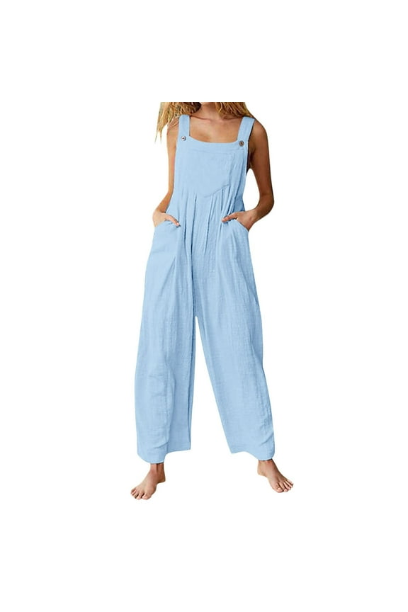 Summer Fashion Plus Size Jumpsuits for Women Petite Solid Color Casual Camis Pocket Sleeveless Suspender Jumpsuit