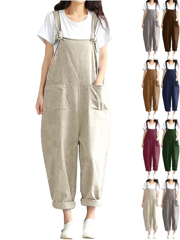Summer Fashion Plus Size Jumpsuits for Women Petite Solid Color Casual Camis Sleeveless Suspender Jumpsuit