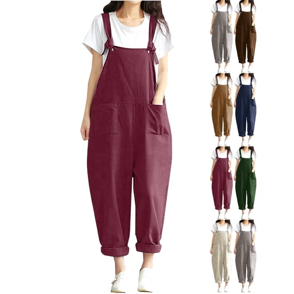 Summer Fashion Plus Size Jumpsuits for Women Petite Solid Color Casual Camis Sleeveless Suspender Jumpsuit