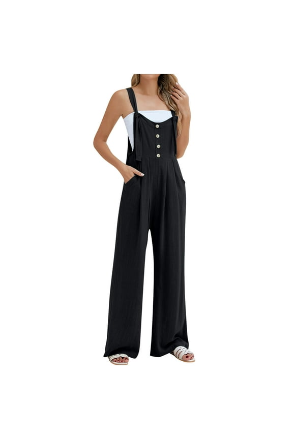 Summer Fashion Plus Size Jumpsuits for Women Petite Solid Color High Waist Solid Wide Leg Jumpsuit Casual Loose Button Jumpsuit