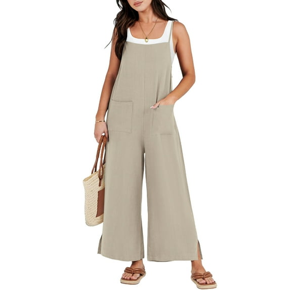 Summer Fashion Plus Size Jumpsuits for Women Petite Solid Color Pocket Casual Sleeveless Suspender Jumpsuit
