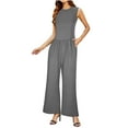thumbnail image 1 of Summer Fashion Plus Size Jumpsuits for Women Petite Solid Color Sleeveless Wide Leg Jumpsuit Dressy Ribbed Jumpsuit With Tank Romper, 1 of 5