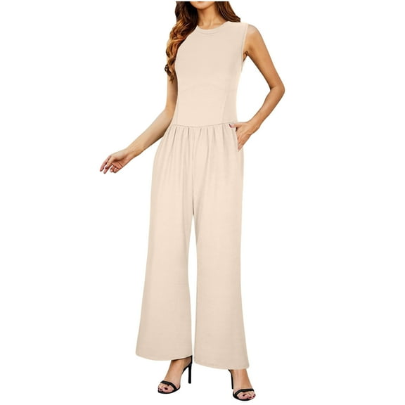 Summer Fashion Plus Size Jumpsuits for Women Petite Solid Color Sleeveless Wide Leg Jumpsuit Dressy Ribbed Jumpsuit With Tank Romper