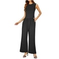 thumbnail image 1 of Summer Fashion Plus Size Jumpsuits for Women Petite Solid Color Sleeveless Wide Leg Jumpsuit Dressy Ribbed Jumpsuit With Tank Romper, 1 of 5