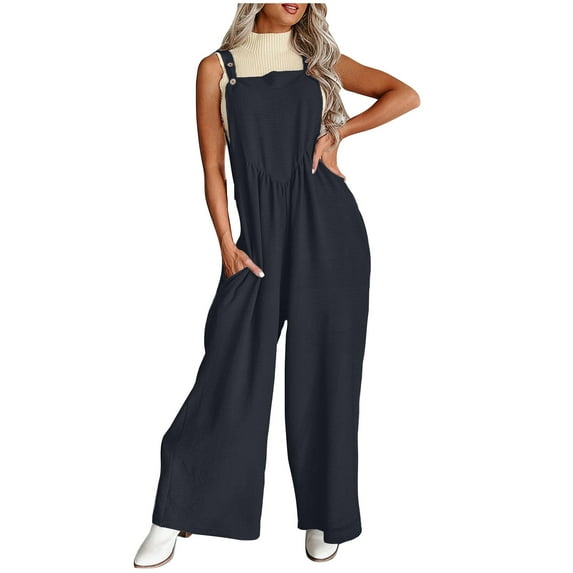 Summer Fashion Plus Size Jumpsuits for Women Petite Strap Jumpsuit New Style Solid Color Pocket Casual Jumpsuit Female