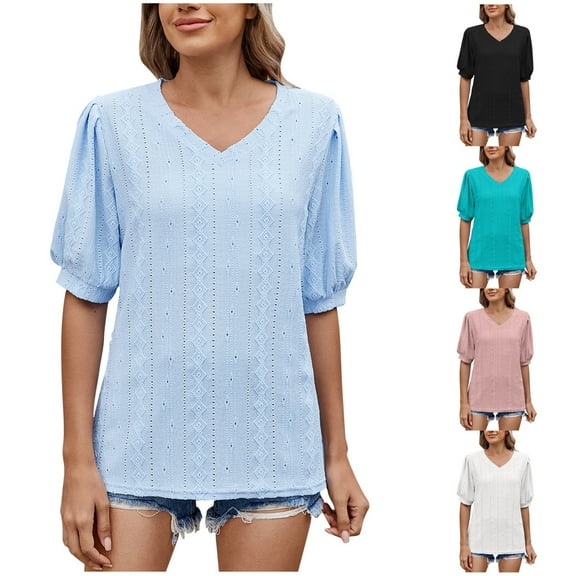 Summer Fashion Plus Size Shirts for Women Trendy Clothes 2025 Casual And New Solid Color Shor Sleeved Up to 65% off!