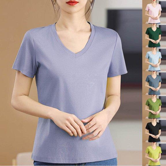 Summer Fashion Plus Size Shirts for Women Trendy Clothes 2026 Casual Solid Color Knit Short Sleeve Blouses