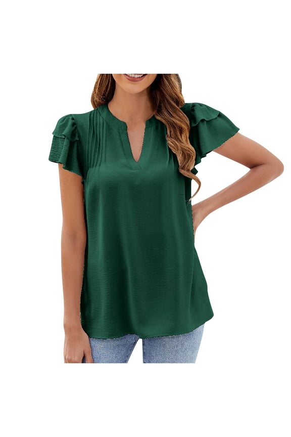 Summer Fashion Plus Size Shirts for Women Trendy Clothes 2026 New Lace Sleeves Solid Color Front Pleated Casual
