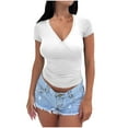 thumbnail image 1 of Summer Fashion Plus Size Shirts for Women Trendy Clothes 2025 Sexy Wrinkles Slim Solid Color Sleeve V-neck Blouse Up to 65% off!, 1 of 7