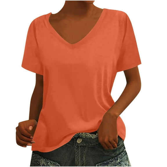 Summer Fashion Plus Size Shirts for Women Trendy Clothes 2025 Short Sleeve Loose Solid Color Tunic Blouse Up to 65% off!