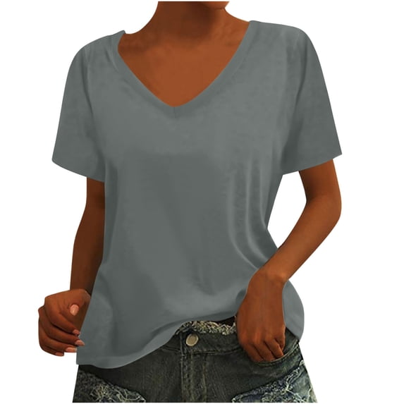 Summer Fashion Plus Size Shirts for Women Trendy Clothes 2025 Short Sleeve Loose Solid Color Tunic Blouse Up to 65% off!