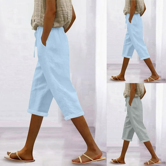 Summer Fashion Plus Size Shorts for Women Trendy Clothes 2025 Solid Color Casual Pocket Lace-Up Quarter Up to 65% off!