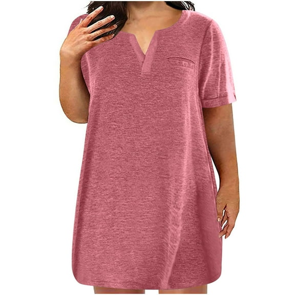 Summer Fashion Plus Size Skirts for Women Trendy Clothes 2025 Oversized Casual Loose Solid Color-neck Short Sleeved Up to 65% off!