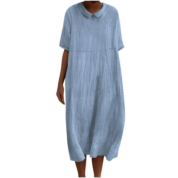 Summer Fashion Plus Size Skirts for Women Trendy Clothes 2025 Solid Color Casual Loose Fitting Daily Short Sleeved Lapel Up to 65% off!