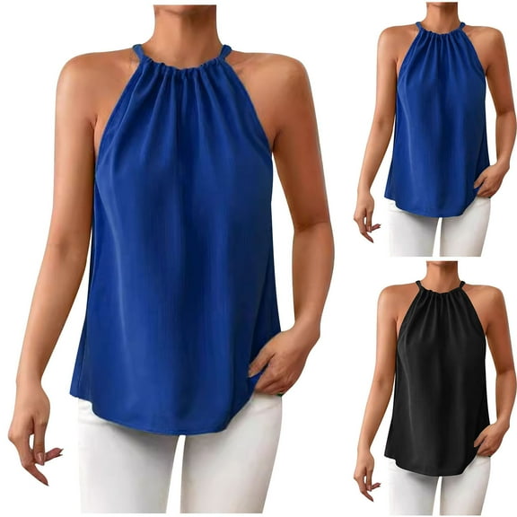Summer Fashion Plus Size Tank for Women Trendy Clothes 2025 Solid Color Round-Neck Up to 65% off!