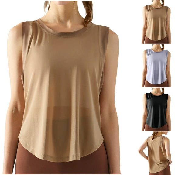 Summer Fashion Plus Size Tank for Women Trendy Clothes 2025 Solid Color Sleeveless Mesh Thin Breathable Up to 65% off!