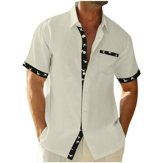 Summer Fashion Plus Size Tops for Men Casual Color Blocked Turndown Collar Button Short Sleeved Shirt