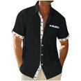 thumbnail image 1 of Summer Fashion Plus Size Tops for Men Casual Color Blocked Turndown Collar Button Short Sleeved Shirt, 1 of 9