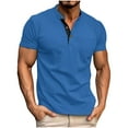 thumbnail image 1 of Summer Fashion Plus Size Tops for Men Pullover Solid Color Button Short Sleeve Stand-up Collar Blouse Shirt, 1 of 6